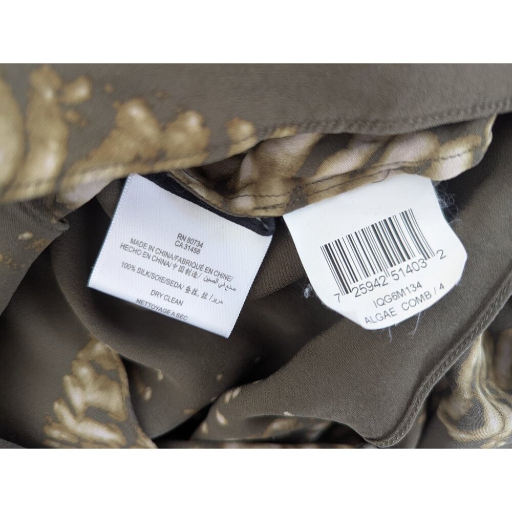 MAX AZRIA Silk Asymmetric Wrap Effect Olive Dress With Abstract Pattern; Size 4 - Picture 10 of 11